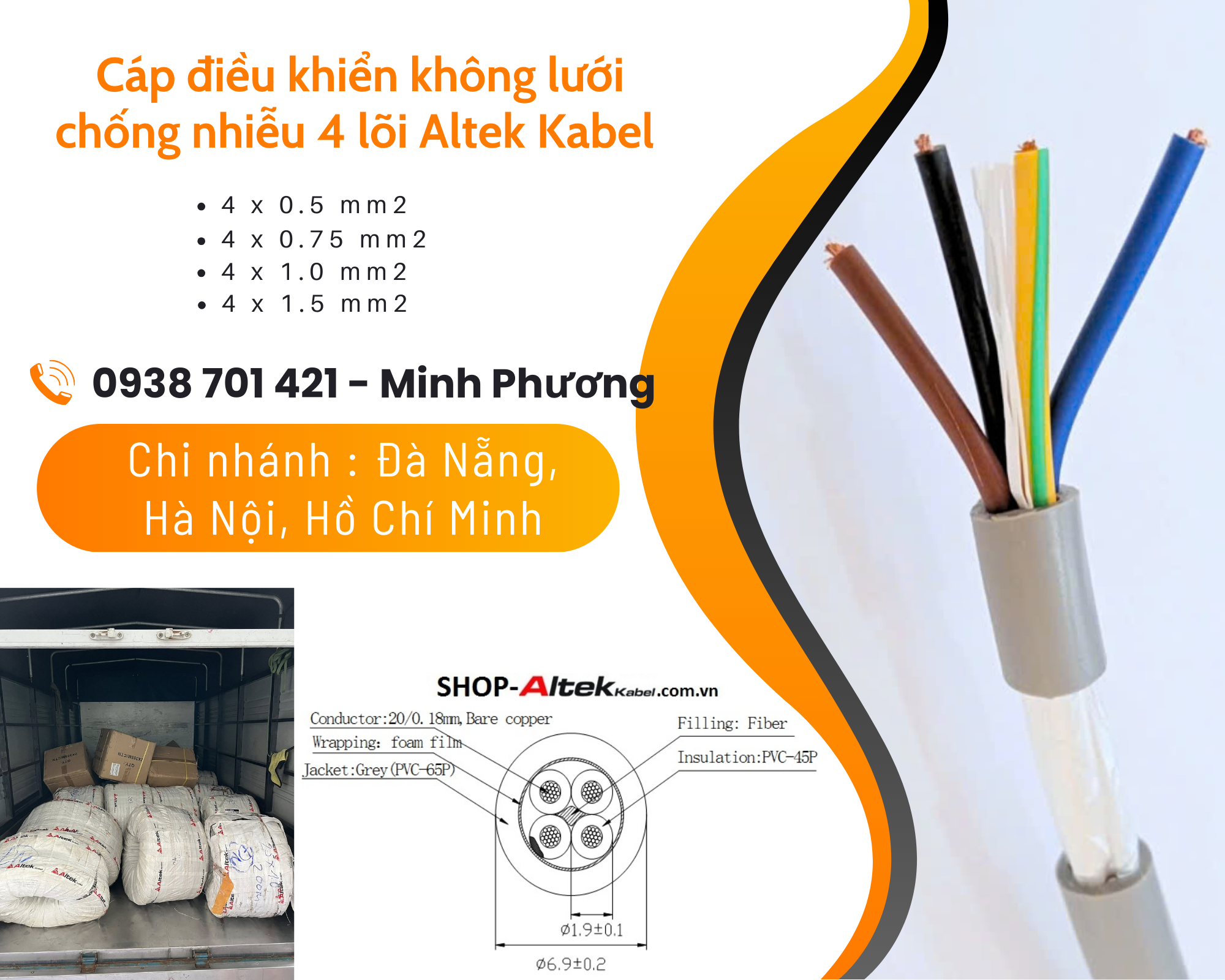Cáp điều khiển không lưới chống nhiễu 4 lõi Altek Kabel Đắk Lắk, Bình Định, Phú Yên