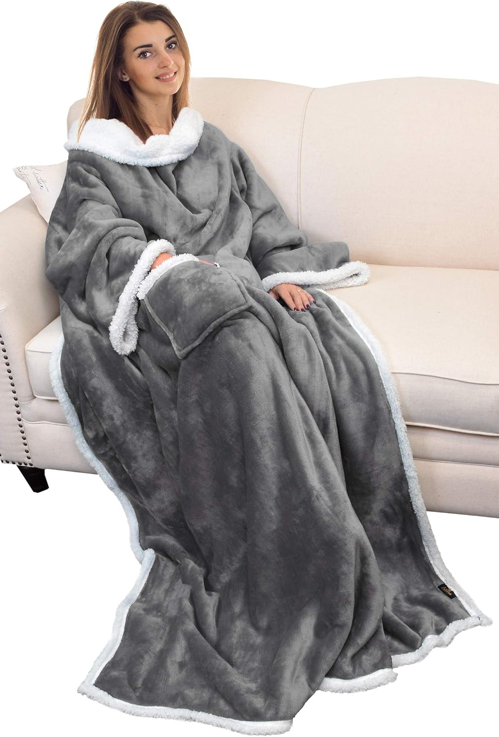 Catalonia Sherpa Wearable Blanket with Sleeves Arms