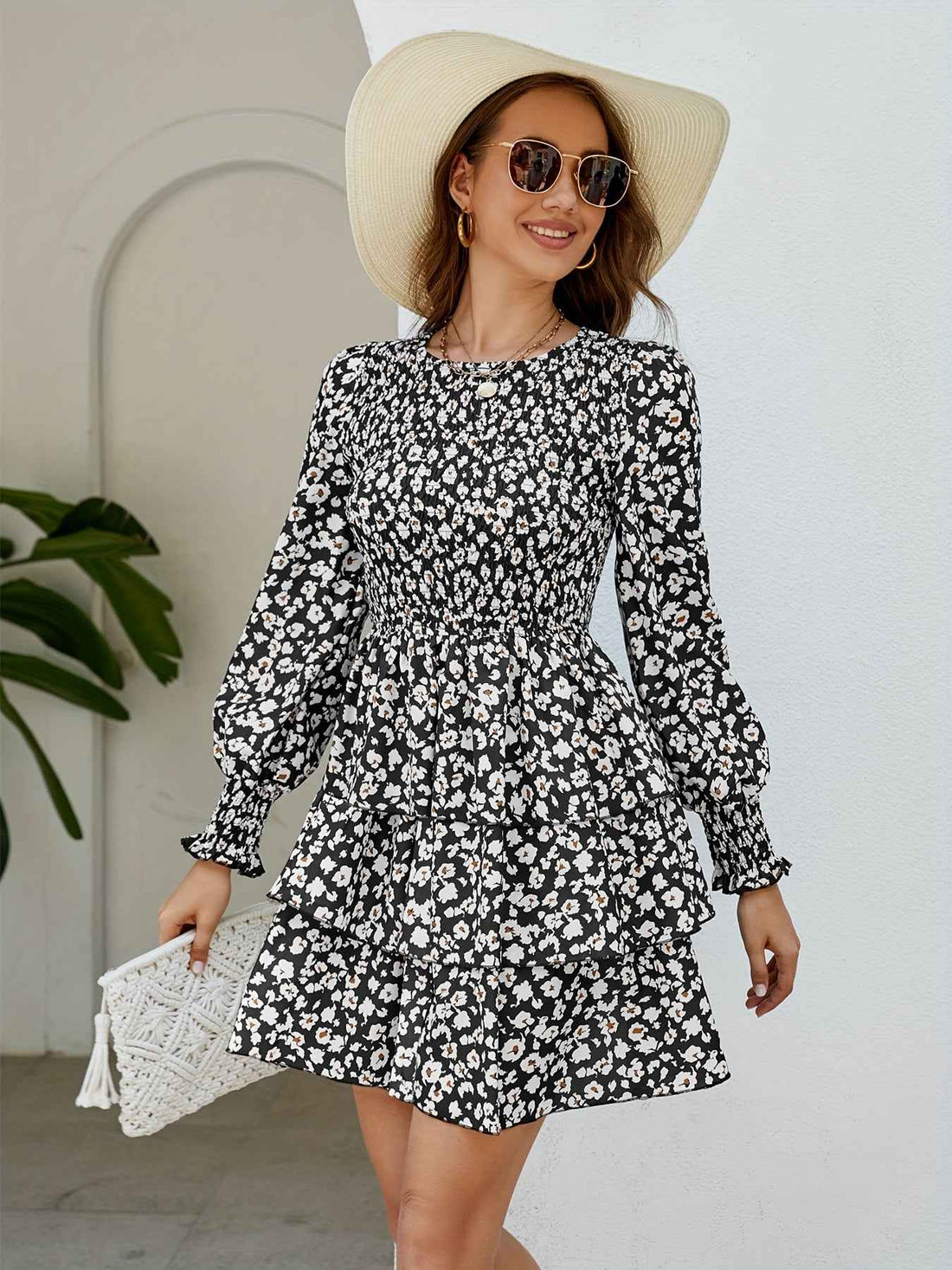 Floral Smocked Ruffle A-Line Mini Dress – Perfect for Casual and Vacation Wear