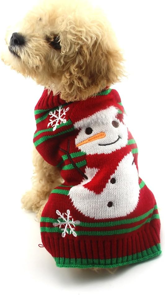 Nacoco Dog Snow Sweater Snowman – Holiday Xmas Christmas Pet Clothes for Small Dogs & Cats