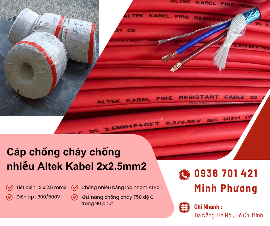 Cáp chống cháy chống nhiễu 2x2.5mm2 Altek Kabel Đà Nẵng, Bình Định, Phú Yên