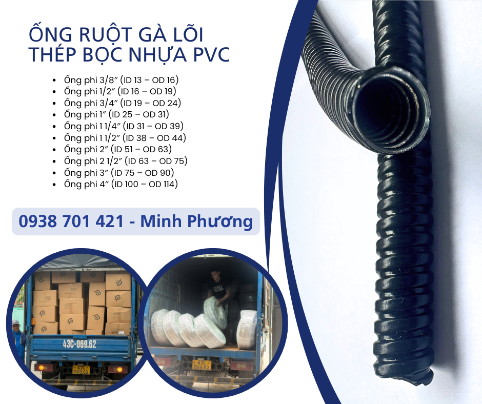 Ống ruột gà lõi thép bọc nhựa PVC tại Đà Nẵng, Huế, Quảng Trị, Thanh Hóa, Nghệ An