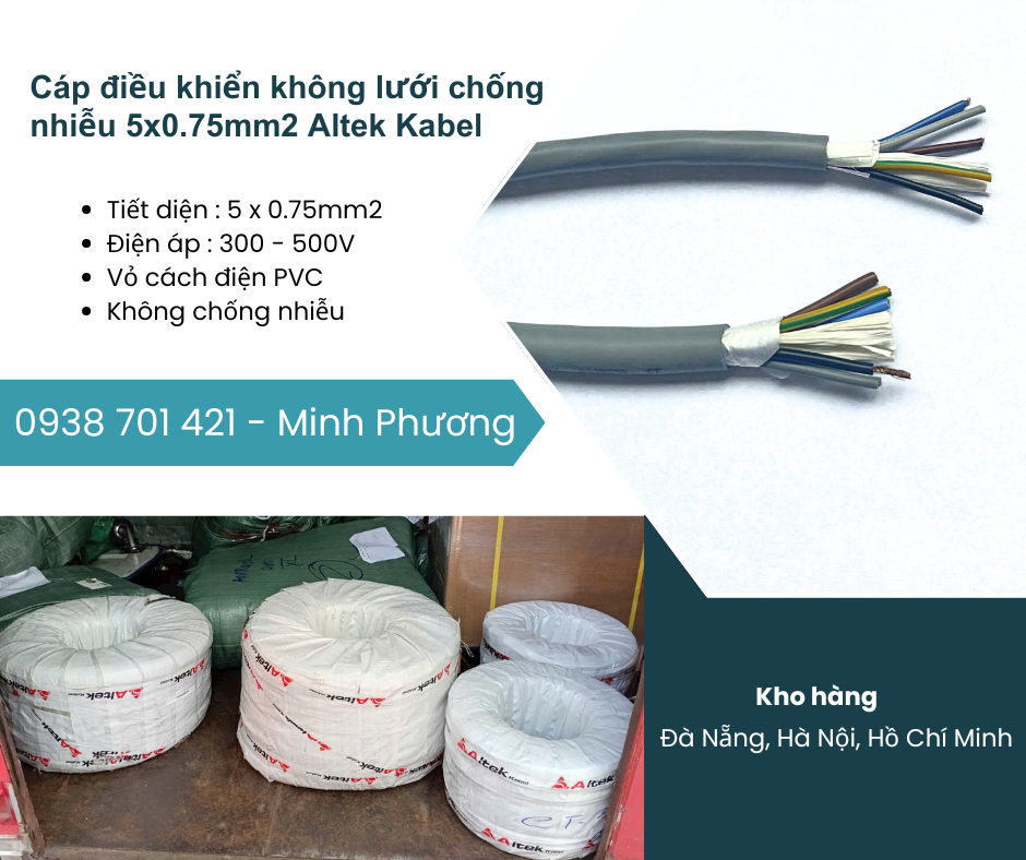Cáp điều khiển không lưới chống nhiễu 5x0.75mm2 Altek Kabel Bình Định, Quảng Trị