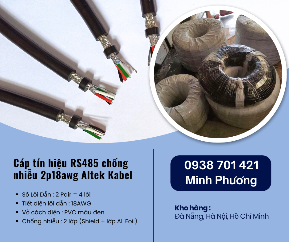 Cáp tín hiệu RS485 chống nhiễu 2p18awg Altek Kabel tại Đà Nẵng, Quảng Ngãi, Bình Định