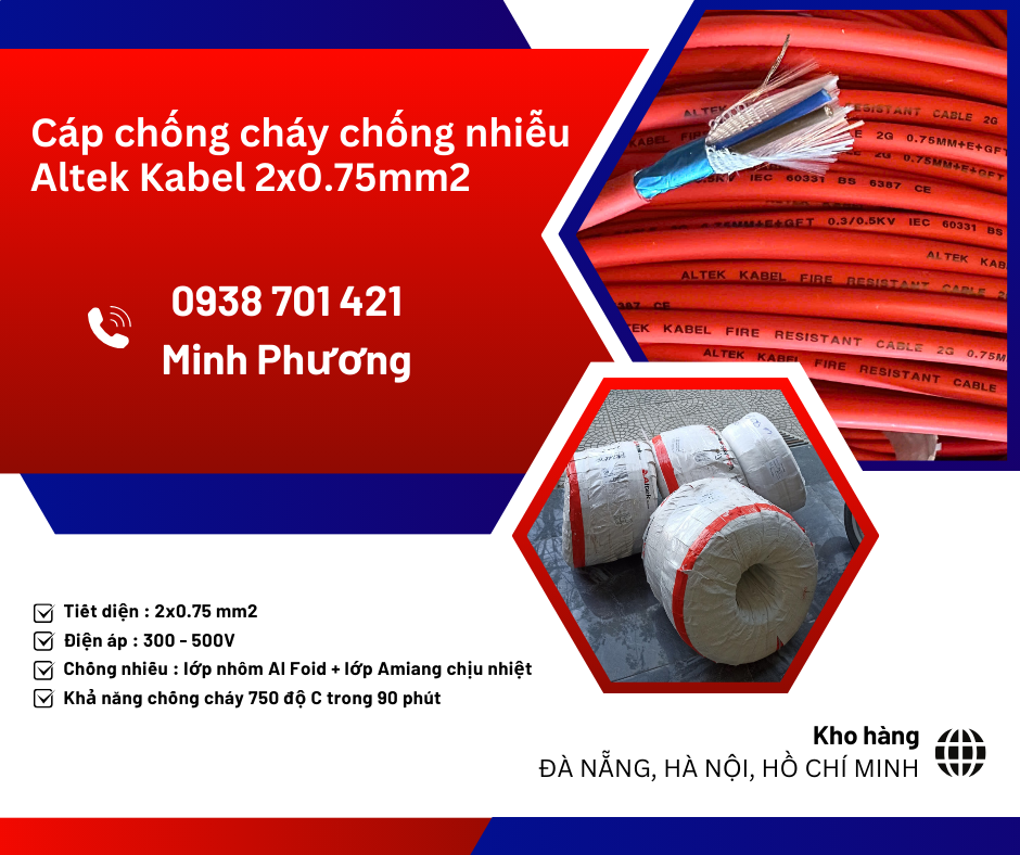 Cáp chống cháy chống nhiễu Altek Kabel 2x0.75mm2 phân phối Ninh Thuận, Vũng Tàu