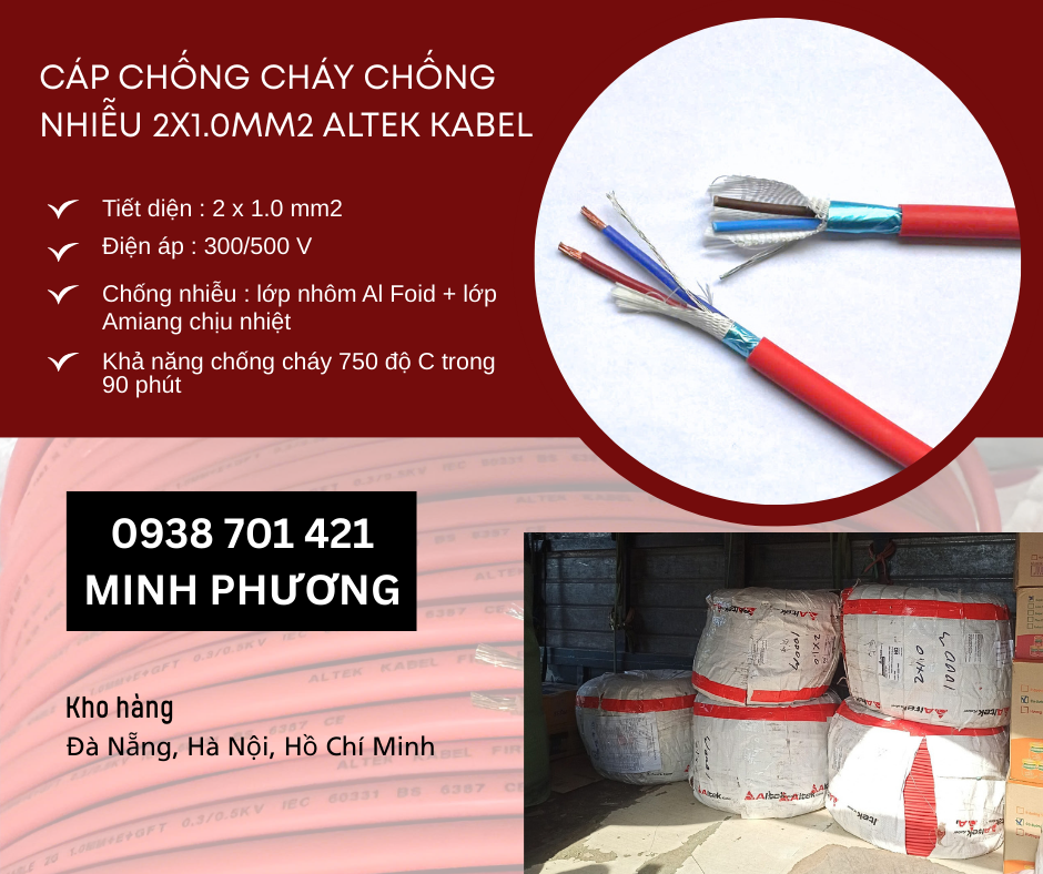Dây cáp điện chống cháy chống nhiễu 2x1.0mm2 Altek Kabel Đà Nẵng, Quảng Ngãi, Huế