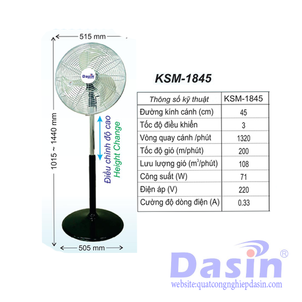 quạt đứng công nghiệp dasin ksm- 1845