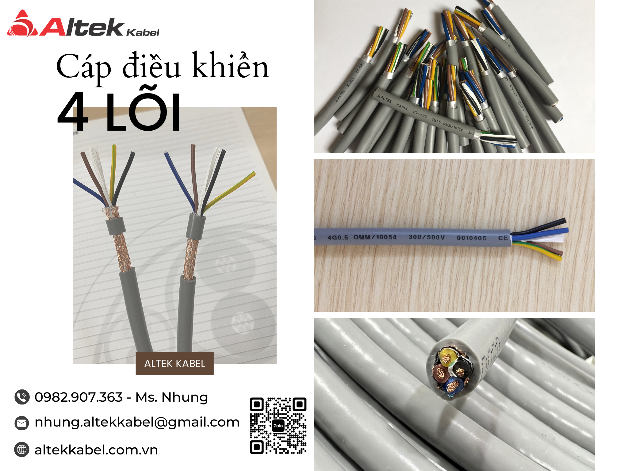 Cáp điều khiển 4 lõi Altek Kabel 4x0.5; 4x0.75; 4x1.0 và 4x1.5