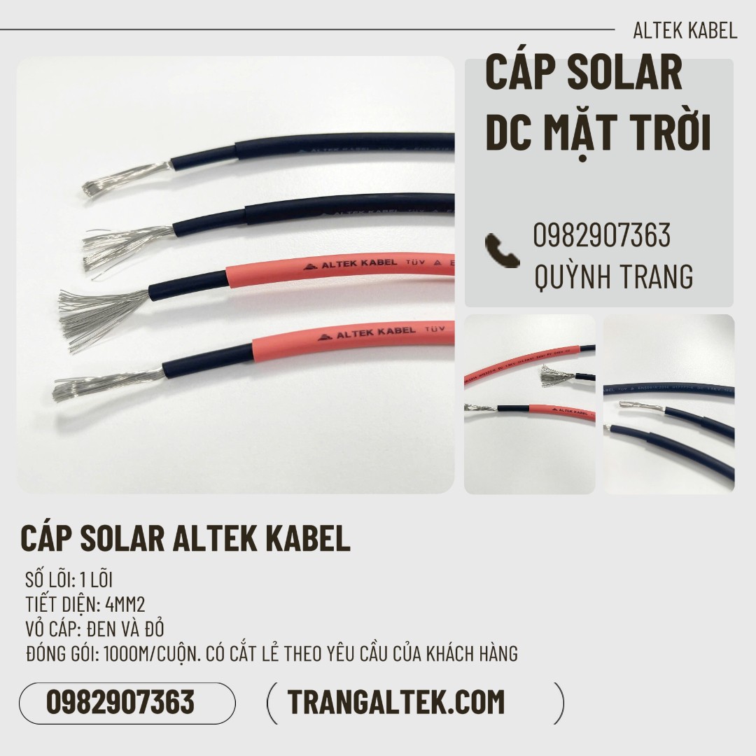 Cáp Solar 4mm Altek Kabel – Chuyên dùng cho hệ thống điện mặt trời