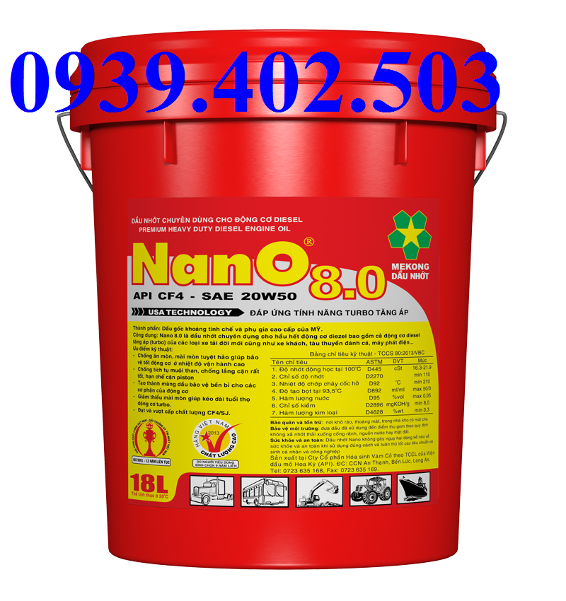 DẦU ĐỘNG CƠ MEKONG NANO 8.0 18 LÍT