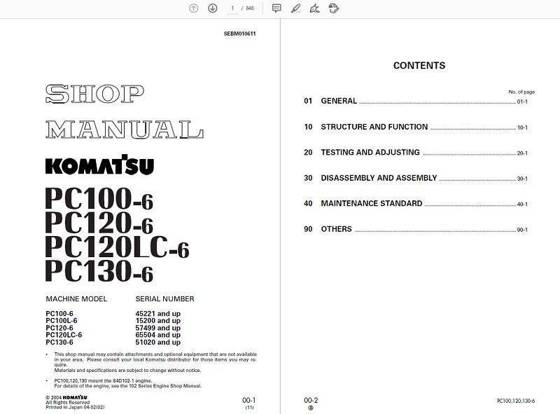 Cung cấp tài liệu sửa chữa máy Komatsu PC-6