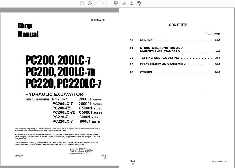 Cung cấp tài liệu sửa chữa máy Komatsu PC-7
