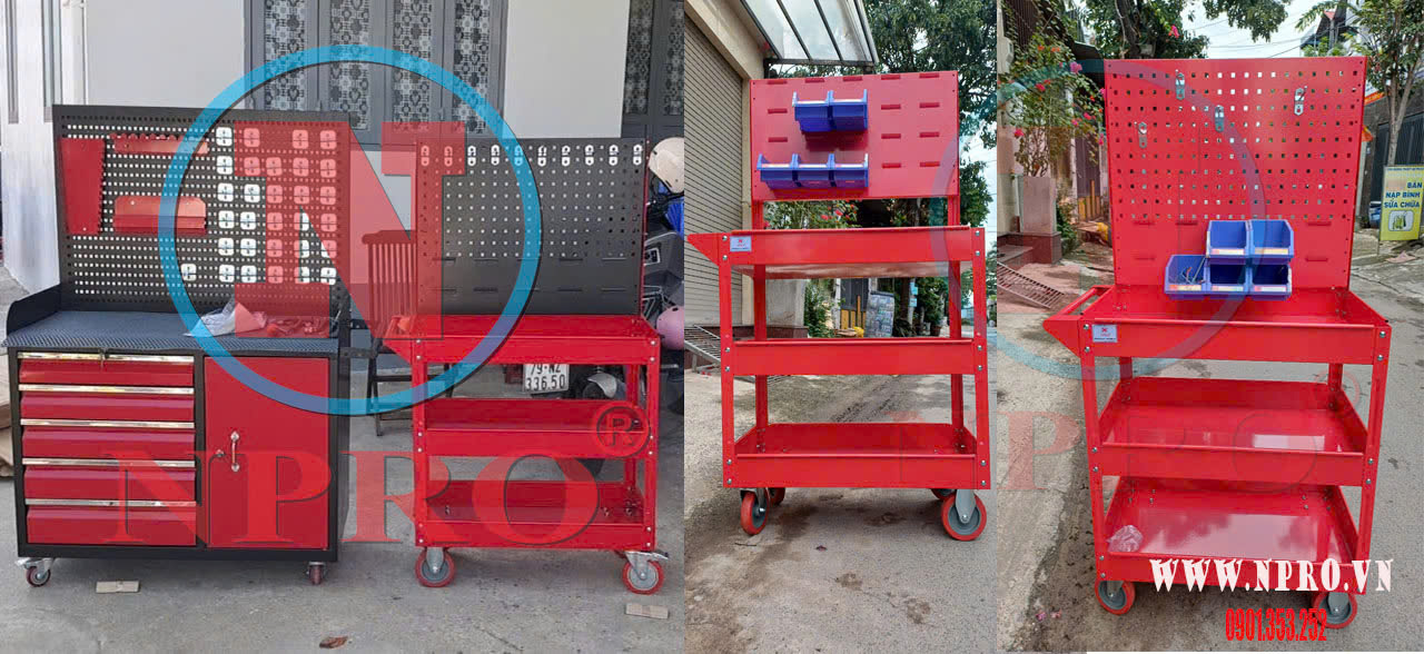 Dùng Xe đẩy 3 ngăn để đồ nghề, dụng cụ cầm tay - tiện lợi, gọn gàng