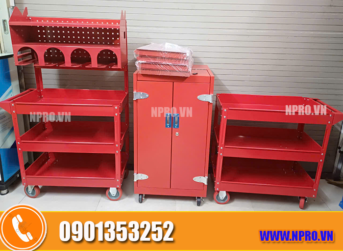 Xe đẩy 3 ngăn màu đỏ / đen nhãn hiệu NPRO