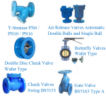 Lọc Y, Van một chiều bướm (cánh lật), Van xả khí, Van bướm, van cổng